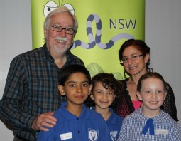 Duncan and Deborah Abela and children at the Premier's Reading Challenge
